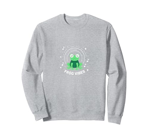 Frog Vibes: Niedlicher Amphibien-Musikliebhaber für Kinder und Erwachsene Sweatshirt, Unisex für Erwachsene, Grau Meliert, M von Generic