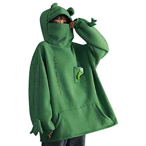 Frosch Kapuzenpullover Damen Hoodies A-Linie Pullover Jacken Dünne Leichte Oberbekleidung Süßem 3D Druck Kapuzen Pullover Sweatshirts mit Taschen Schwarz XL von Generic