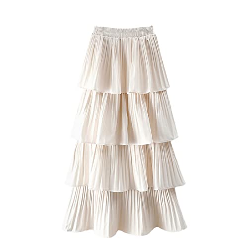 Frühling Sommer Frauen Hohe Taille Schlank Langen Rock Einfarbig Multi-Schicht Plissee Saum Kuchen Rock Frühling Sommer Frauen Hohe Taille Schlank Langen Rock Einfarbig Multi-Schicht Plissee Saum Kuchen Rock von Generic