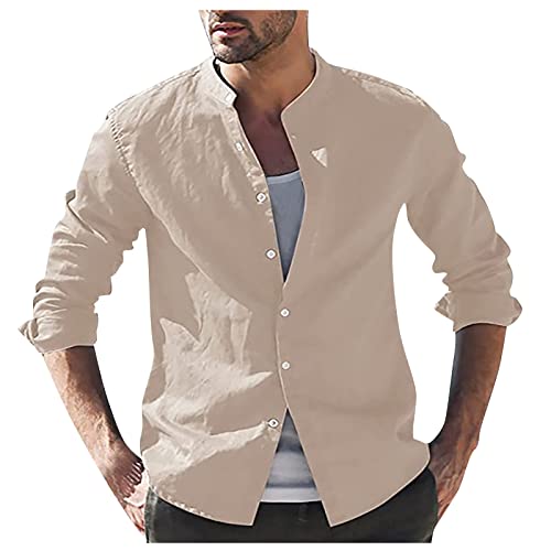 Frühling und Herbst Herren Langarm Stehkragen Einfarbig Hemd Button-Down Shirt Cardigan Männer Freizeit Hemd Leichtes Oberteile Sweatshirt Funktionsjacke Übergangsjacke von Generic