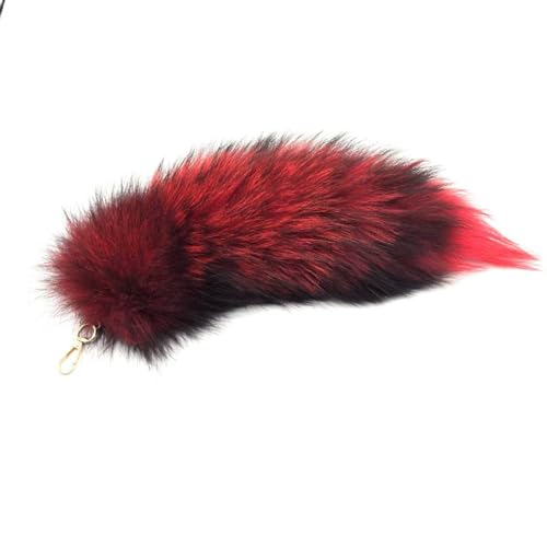 Fuchsschwanz Anhänger Keychain Fox tail Schlüsselring, Weich Flaumig 20-40CM Fell Schwanz für Cosplay Zusätze Auto Schlüsselketten Anhänger Handtasche Dekoration (Schwarzer groß rot,20cm) von Generic