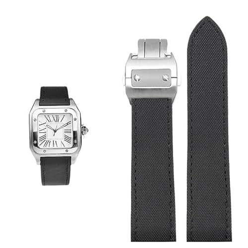 Für Cartier Santos geprägtes Uhrenarmband aus echtem Leder, Armband aus Rindsleder unten(Black steel,20mm) von Generic
