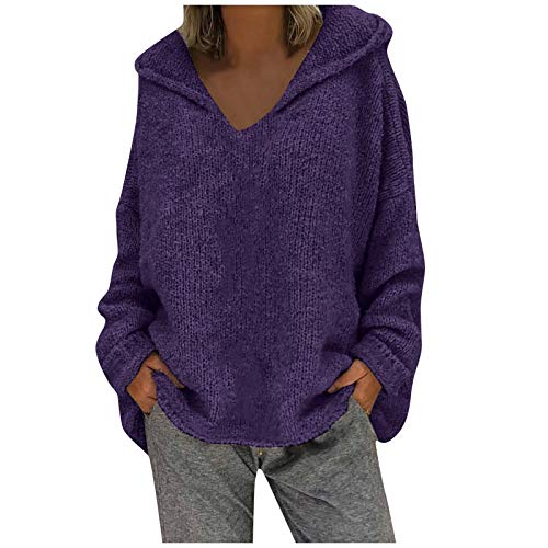 Für Damenärmel Pullover Lange Lose Größe Kapuze Einfarbig Mode Pullover Oversized Jeans Jacke für Damen Outdoor Mantel Loose Fit Oberbekleidung, violett, 50 von Generic