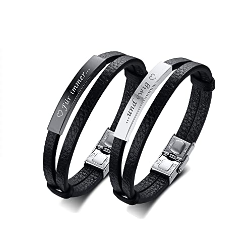 Generic personalisiertes paar armbänder, inspirierender unisex schmuck, zweilagiges pu lederarmband, passendes set für weihnachten, jubiläum, hochzeit, geburtstag, valentinstag, edelstahl, von Generic