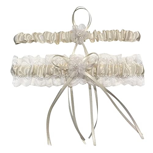 Für elastische Frauen Ring Überwurf Spitze Hochzeit Braut Strumpfband Bein Party Braut Zubehör Dünnes Stirnband Herren (Beige, Einheitsgröße) von Generic