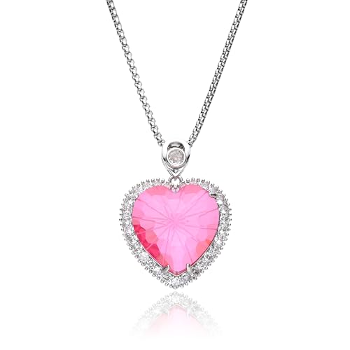 Fukugems Herz Kristall Anhänger Halskette für Frauen, Birthstone Halskette, Geburtstag oder Weihnachtsferien Geschenke für Mutter Freundinnen, October Tourmaline Pink. von Generic