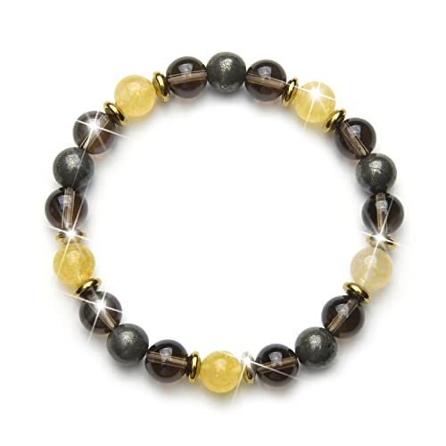 Fukugems Smokey Quartz Citrine Pyrite Viel Glück Feng Shui Reichtum Armband für Heilung und Reichtum Building, Kristall Armband für Männer Frauen von My Pet Elephant