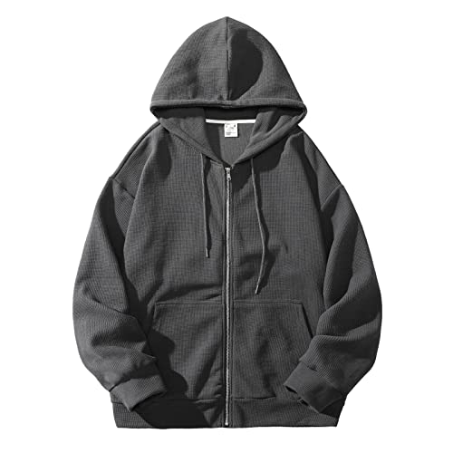 Full-Zip Hoodie Kapuzenpullover Relaxed-Fit Langarm Pullover Entspannt Herren Hoodie Strickjacke with Pockets Versatile Fitness Einfarbig Kapuzenpullover Männer (Dark Gray, XL) von Generic