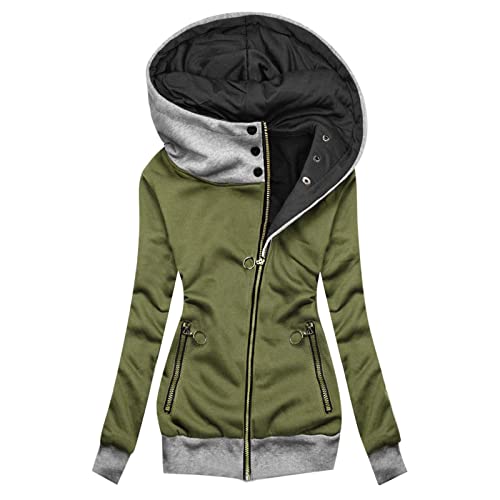 Funktionsjacke Softshelljacke Damen mit Kapuze Winterjacke Lang Warm Übergangsjacke Elegant Sweatjacke Kapuzenjacke Leicht Herbstjacke Steppjacke Fahrradjacke Wandern Laufjacke Winddicht Armeegrün XXL von Generic