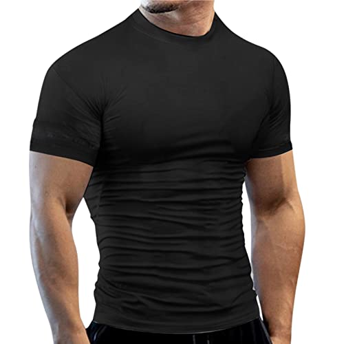 Funktionsshirt Herren Laufshirt Kurzarm Männer Schnelltrocknend Atmungsaktiv Sport Shirt Sportshirt Trainingsshirt Schwarz XL von Generic