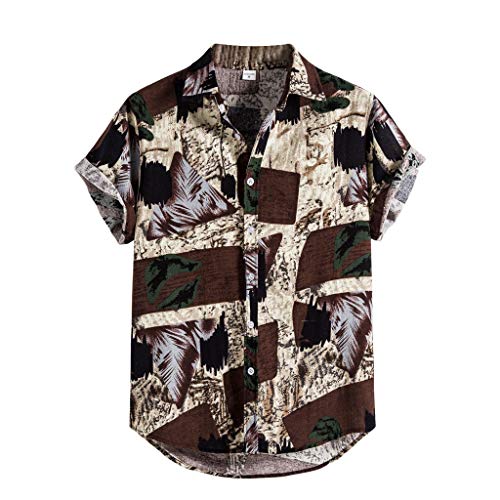 Funky Hawaii Hemd Herren Kurzarm Hawaii Hemd Männer Sommerhemd Freizeithemd Kurzarmhemd Hawaiihemd Stehkragen Lässiges Beach Strand Shirt Herrenhemden Wanderhemd Braun XL von Generic