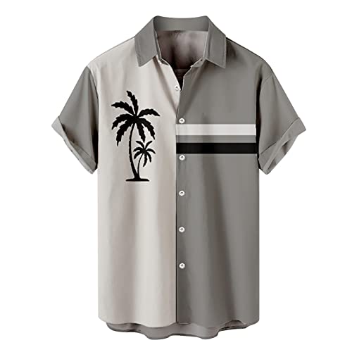 Funky Hawaii Hemd Männer Kurzarm Fronttasche Bügelfrei Strand Beach Sommer Sommer Freizeithemden Kurzarm Stehkragen Muster Herrenhemden Wanderhemd Beach Palmen Diverse Farben Marine XL von Generic