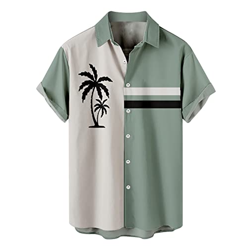 Funky Hawaii Hemd Männer Kurzarm Fronttasche Bügelfrei Strand Beach Sommer Sommer Freizeithemden Kurzarm Stehkragen Muster Herrenhemden Wanderhemd Beach Palmen Diverse Farben Marine XL von Generic