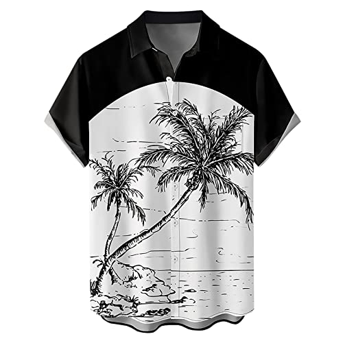 Funky Hawaii Hemd Männer Kurzarm Fronttasche Bügelfrei Strand Beach Sommer Sommer Freizeithemden Kurzarm Stehkragen Muster Herrenhemden Wanderhemd Beach Palmen Diverse Farben Rosa 3XL von Generic