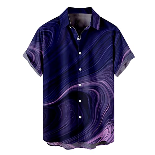 Funky Hawaii Hemd Männer Kurzarm Fronttasche Bügelfrei Urlaub Sommer Strand Sommerhemd Freizeithemd Stehkragen Muster Herrenhemden Wanderhemd Casual Floral Blumenmuster Hawaiihemd Lila 3XL von Generic