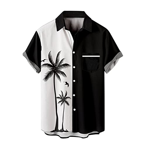 Funky Hawaii Hemd Männer Kurzarm Lässig Button Down Lässig Button Down Sommerhemde Freizeit Hemd Oversize Strand Beach Strandhemd Kurzarm Hawaiihemd Blumenmuster Hawaiihemd Schwarz L von Generic