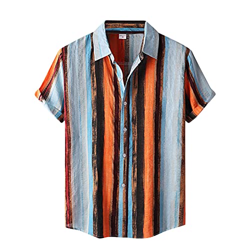 Funky Hawaii Hemden Herren Kurzarm Hawaii Hemd Männer Gestreift Sommerhemd Freizeithemd Kurzarmhemd Hawaii Hemd Lässiges Stehkragen Sommer Beach Strand Shirt Herrenhemden Wanderhemd Orange L von Generic