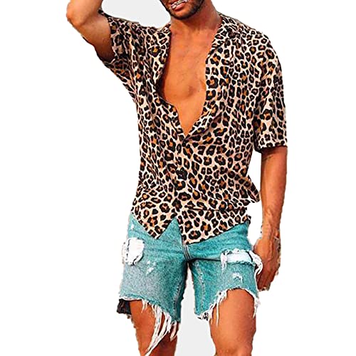 Funky Hawaiihemd Herren Langarm Blumen Hemden Herren Bunte Hemden Langarmhemd Muster Freizeitshemd Langarm Leopard Print Gedruckt Hemd Casual Shirt Slim Fit von Generic