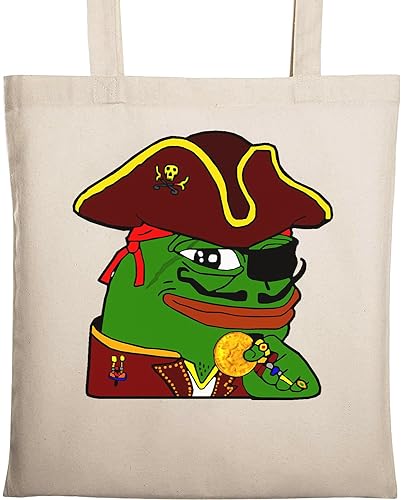 Funny Pepe The Frog Pirate Captain Gold Coin Tragetasche aus natürlicher ökologischer Baumwolle Beige One Size von Generic