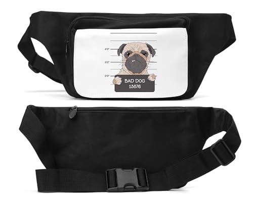 Funny Pug Mug Shot Bad Dog Unisex Taillentasche Schwarz One Size von Generic