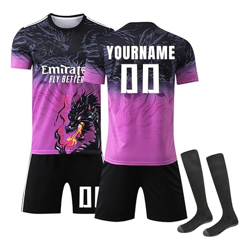 Fußball-Trainingstrikots für Jungen Personalisiertes Fußball Trikot Kinder 25/26,Personalisiert Fussball Trikot Jungen mit Eigenem Namen Nummer Logo, Football Tshirts Shorts und Socken Sportanzug von Generic