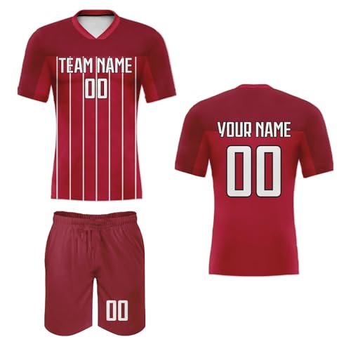 Fußball Trikot Benutzerdefiniertes T-Shirt und Shorts Set 25/24 Name Nummer Team Logo Fußball Trikot für Männer Jungen Fußball Trikots von Generic