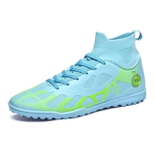 Fußballschuhe Herren High Top Professionelle Fussballschuhe Jugendliche Trainingsschuhe Outdoor Sport Kunstrasen Football Schuhe Fußball Stiefel (Blue, 39) von Generic