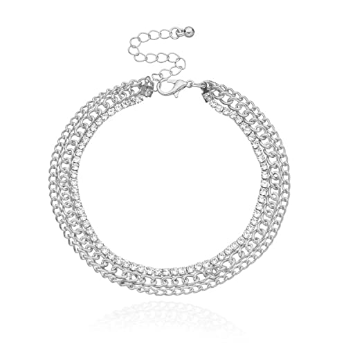 Fußkettchen Fußkettchen Fußkettchen Fußkettchen Fußschmuck einfaches mehrschichtiges Fußkettchen aus Metall weibliches Fußkettchen mit mikroverkrustetem Strass von Generic