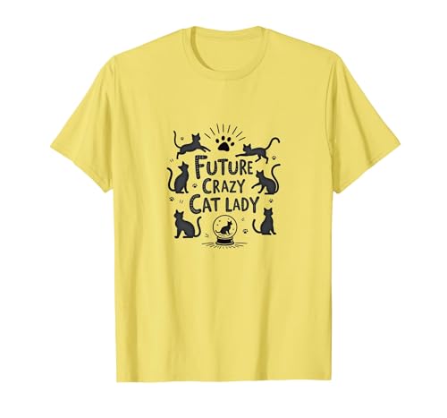 Future Crazy Cat Lady Cats für Mädchen, Geschenk für Katzenliebhaber T-Shirt, Herren, Gelb, XXL von Generic