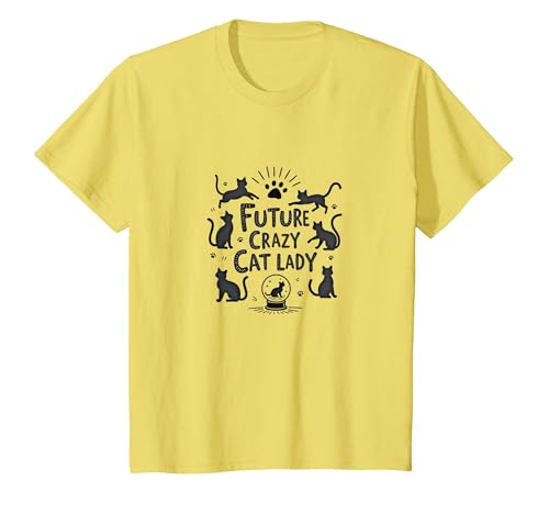 Future Crazy Cat Lady Cats für Mädchen, Geschenk für Katzenliebhaber T-Shirt, Kinder, Gelb, 140 von Generic