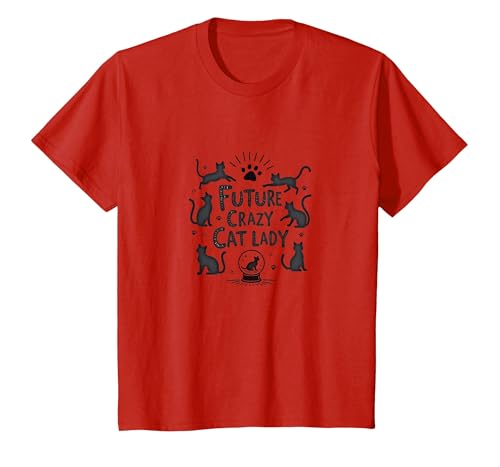 Future Crazy Cat Lady Cats für Mädchen, Geschenk für Katzenliebhaber T-Shirt, Kinder, Rot, 98 von Generic