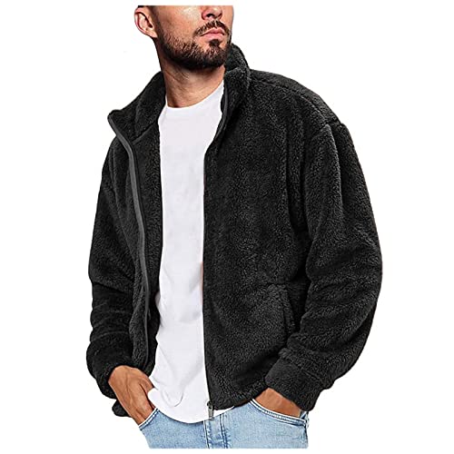 Fuzzy Zipper Cute Jacket for Men Long Sleeve Solid Thermal Fuzzy Jackets Furry Fleece Shacket Winter Trendy Light Faux Fur Jacket Fluffy Funny Coat Outerwear, Schwarz , S von Generic