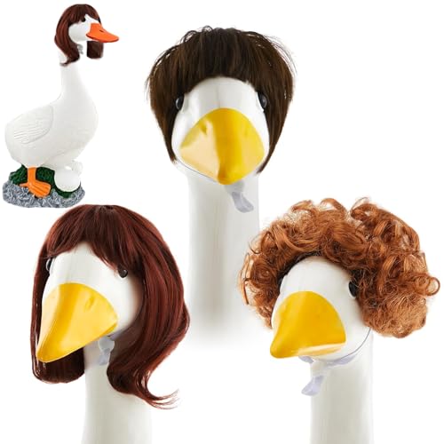 Gänseperücken, -Perücke, Gänsehaarperücke | Statue Statue Bang Hair, Set mit 3 Kostümen zur Dekoration von Rasenfiguren, Terrassendekorationszubehör für den Außenbereich von Generic
