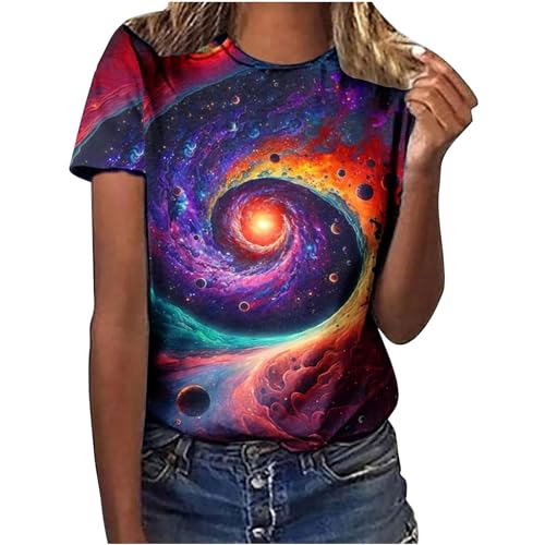 Galaxy Shirt Damen 3D Galaxie Bedrucken T-Shirt Modische Sternenhimmel Sommershirts Rundhals Kurze Ärmel Tshirt Klassisch Bluse Passform Oberteile Dünne Sportshirt Angebote des Tages Heute Damen von Generic