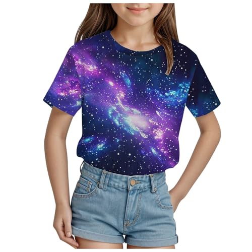 Galaxy Shirt Mädchen T-Shirt 3D Galaxie Bedrucken T-Shirts Bluse Kinder T Shirts Sternenhimmel Shirts Kinder Mädchen Rundhals Kurzarm Oberteile Tops Karneval Galaxy Shirt Jungen Mädchen Galaxie von Generic