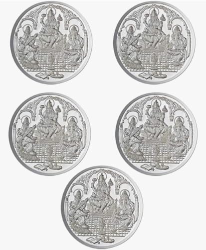 Ganesh Laxmi Saraswati Coin In Pure Silver 99.9 Religious Coin 5 Grams (Set of Coins) (5 PCS) von Generic
