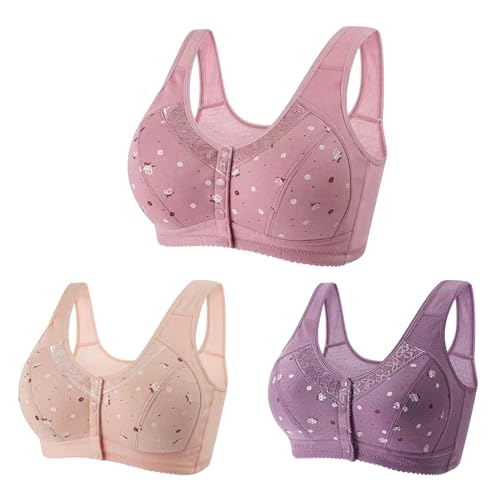 Gastgeschenke Hochzeit BH Damen Ohne Bügel Starker Halt Vorderverschluss Damen-BHS Spitzennähte Alltag Minimizer BH Schlaf Bustier Still BH Bequem BH Für Senioren Push Up BH Gänseblümchen von Generic