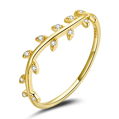 Gebogener Olivenzweig aus 925er Sterlingsilber mit simulierten Diamanten, Ehering, Versprechensring für Damen und Mädchen von Generic