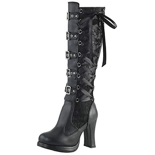 Gebunden Schuhe Kreuzstiefel Kettleder Cosplay gotische Frauen Mode Plattform beugen Sich Frauen Stiefel Schuhe Damen Elegant Keilabsatz (Black, 38) von Generic