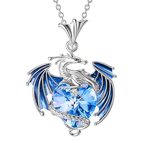 Geburtsstein Drachen Halskette Bunt Herz Form Kristall Halskette Wunderschön Anhänger Kristall Halskette für Frauen Einfache Elegante Halsketten, blau, Einheitsgröße von Generic