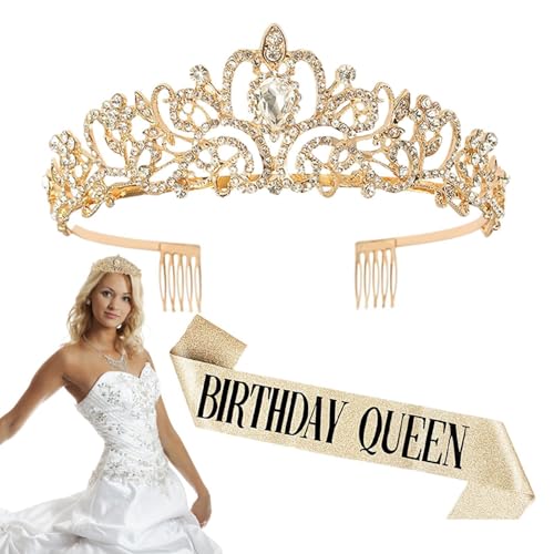 Geburtstags-Gürtel-Set – Prinzessinnen-Tiara für Mädchen | Geburtstagskrone für Mädchen, exquisite Krone aus Metalllegierung mit Strasssteinen Geburtstags-Gürtel-Set – Prinzessinnen-Tiara für Mädchen | Geburtstagskrone für Mädchen, exquisite Krone aus Metalllegierung mit Strasssteinen von Generic
