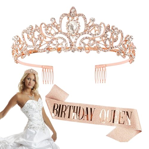 Geburtstags-Gürtel-Set – Prinzessinnen-Tiara für Mädchen | Geburtstagskrone für Mädchen, exquisite Krone aus Metalllegierung mit Strasssteinen von Generic