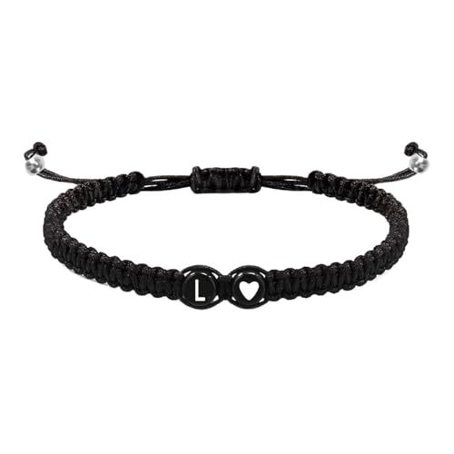 Geflochtene Initialen-Armbänder für Herren, Initialen-Charm-Armband | Armbänder für Paare mit Herzmotiv – geflochtenes Kordelarmband, Initialen-Charm-Armband mit 26 Buchstaben, verstellbar für Damen von Generic