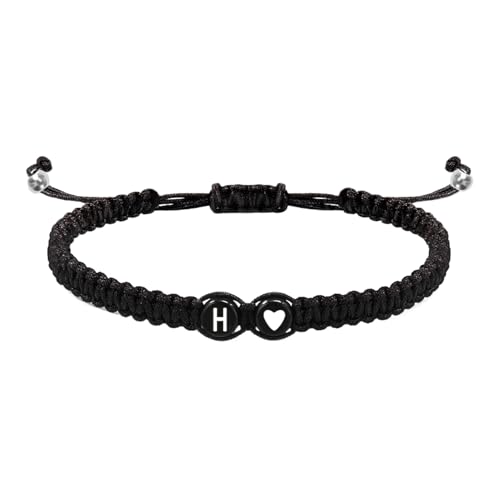 Geflochtene Initialen-Armbänder für Herren, Initialen-Charm-Armband | Armbänder für Paare mit Herzmotiv – geflochtenes Kordelarmband, Initialen-Charm-Armband mit 26 Buchstaben, verstellbar für Damen von Generic