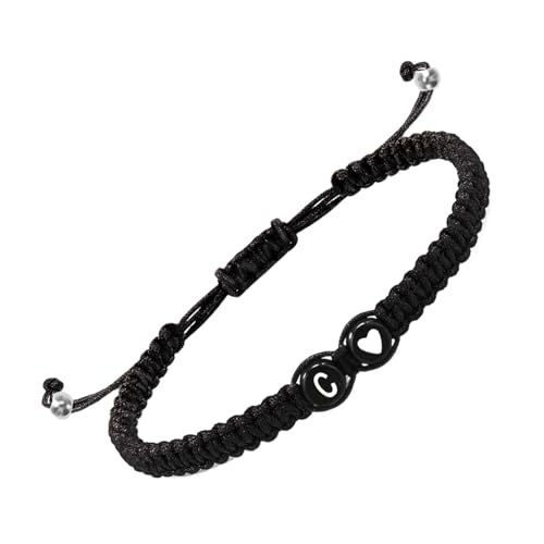 Geflochtene Initialen-Armbänder für Herren, Initialen-Charm-Armband | Armbänder für Paare mit Herzmotiv – geflochtenes Kordelarmband, Initialen-Charm-Armband mit 26 Buchstaben, verstellbar für Damen von Generic