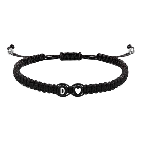 Geflochtene Initialen-Armbänder für Herren, Initialen-Charm-Armband | Armbänder für Paare mit Herzmotiv – geflochtenes Kordelarmband, Initialen-Charm-Armband mit 26 Buchstaben, verstellbar für Damen von Generic