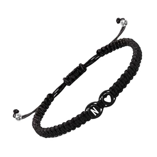 Geflochtene Initialen-Armbänder für Herren, Initialen-Charm-Armband | Armbänder für Paare mit Herzmotiv – geflochtenes Kordelarmband, Initialen-Charm-Armband mit 26 Buchstaben, verstellbar für Damen von Generic