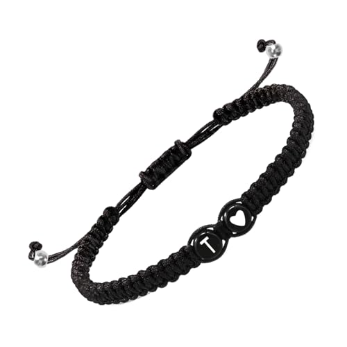 Geflochtene Initialen-Armbänder für Herren, Initialen-Charm-Armband | Armbänder für Paare mit Herzmotiv – geflochtenes Kordelarmband, Initialen-Charm-Armband mit 26 Buchstaben, verstellbar für Damen von Generic