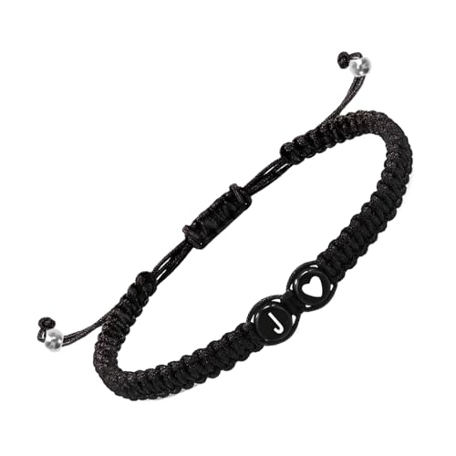 Geflochtene Initialen-Armbänder für Herren, Initialen-Charm-Armband | Armbänder für Paare mit Herzmotiv – geflochtenes Kordelarmband, Initialen-Charm-Armband mit 26 Buchstaben, verstellbar für Damen von Generic