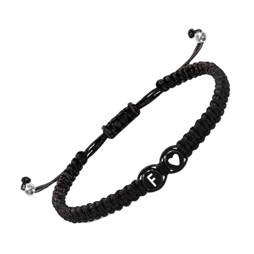 Geflochtene Initialen-Armbänder für Herren, Initialen-Charm-Armband | Armbänder für Paare mit Herzmotiv – geflochtenes Kordelarmband, Initialen-Charm-Armband mit 26 Buchstaben, verstellbar für Damen von Generic